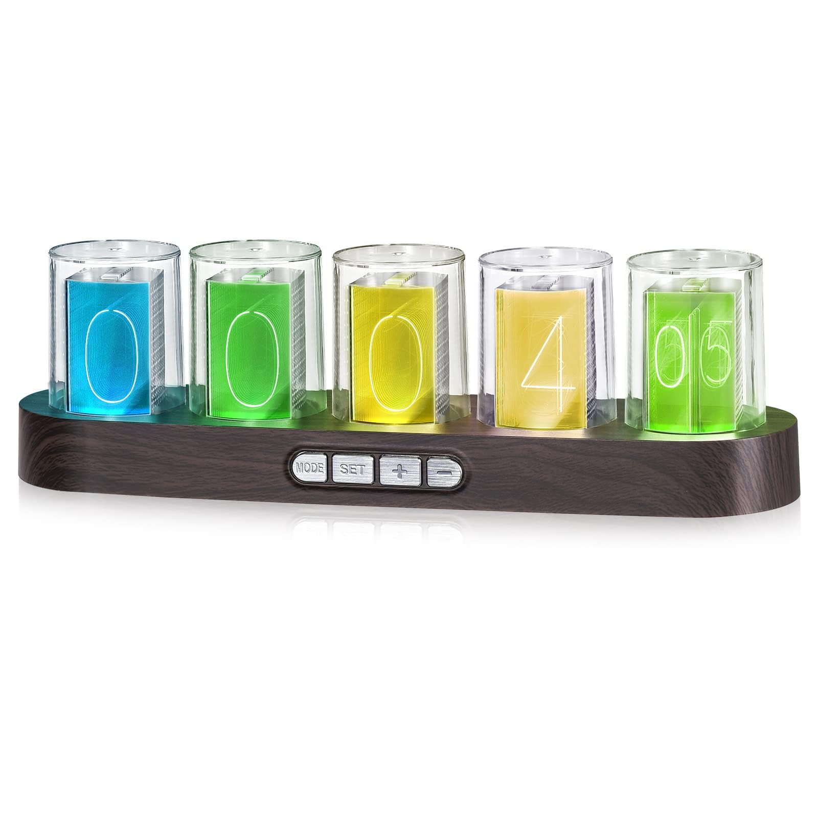 Azonee Nixie Tube Clock, 12/24H Display Tube Clock Glow Retro Cool, Creative Retro Digital Variable Color, Exquisite Desktop Decoration Gift Idea No Assembly Required (Imitation Wood Grain)