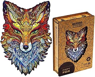 UNIDRAGON Original Wooden Jigsaw Puzzle - Fiery Fox, 107 pcs, Small 6.2"x9.4", Unique Animal Shaped Puzzle Box, Birthday Gift Idea for Kids, Adults, Girls, Boys, Family Game and Hobby