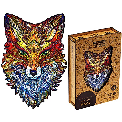 UNIDRAGON Rompecabezas Originales de Madera - Zorro Ardiente, 107 Piezas, Pequeño 16 x 24 cm, Bonito Paquete de Regalo, Forma Única, Mejor Regalo para Adultos y Niños Cover