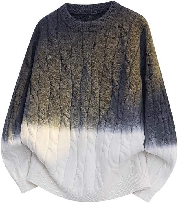 Men's Knitted Sweater Creative Gradient Color Round Neck Loose Large Sweaters