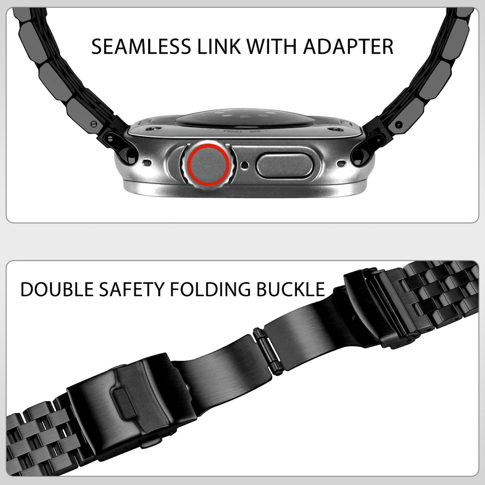 Juntan Watch Bracelet Compatible for Apple Watch Band 42mm 44mm iWatch Series 10 9 8 7 6 5 4 3 2 1 Apple Watch Sport Brushed Stainless Steel Watch Band Black - Image 2
