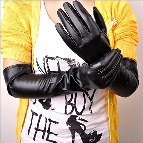 Amazon エルボー以上14ファッション冬のロンググローブレディース50cm女性pu フェイクレザー梨花手袋暖かいファッションショー手袋 Black 手袋 通販