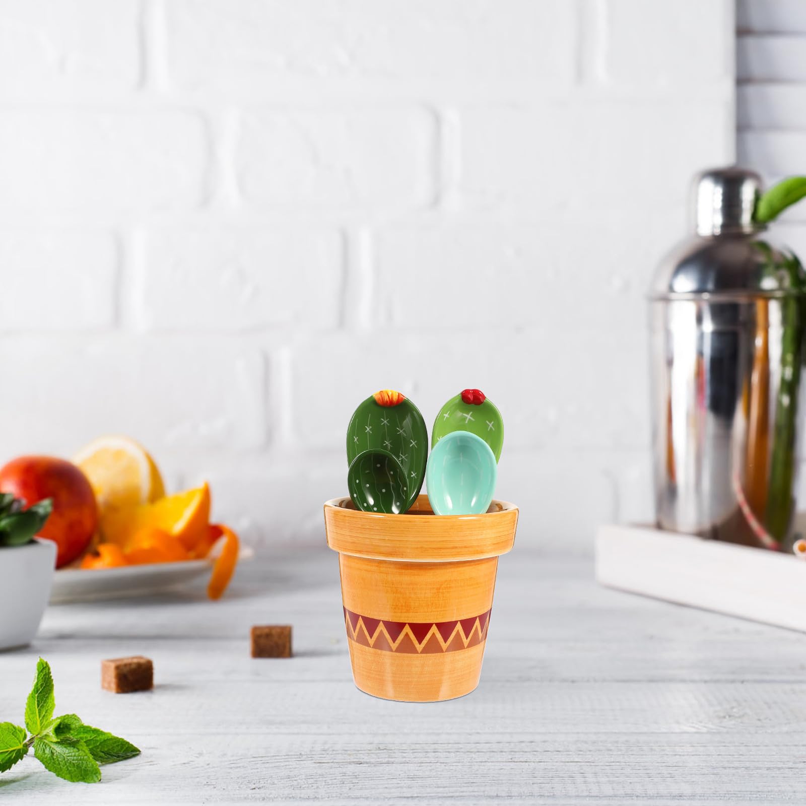 Zestaw łyżek z ceramicznym uchwytem i stopniowaną podstawą, wzór kaktusowy, pojemność 290 ml do pieczenia, zastosowań kuchennych, proszku pomiarowego, cukru, przypraw