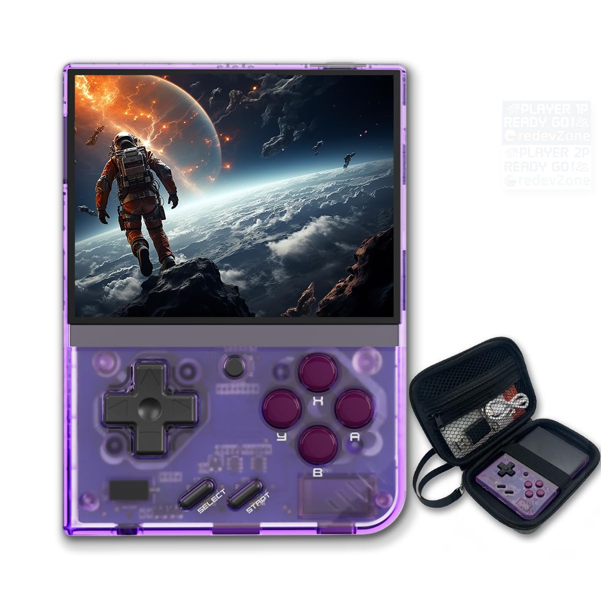 CredevZoneMiyoo Mini Plus Handheld Game Console 3.5 inch Miyoo-Mini+ Portable Retro Video Games Consoles Pocket Rechargeable Hand Held Classic System Purple Transparent 128GB