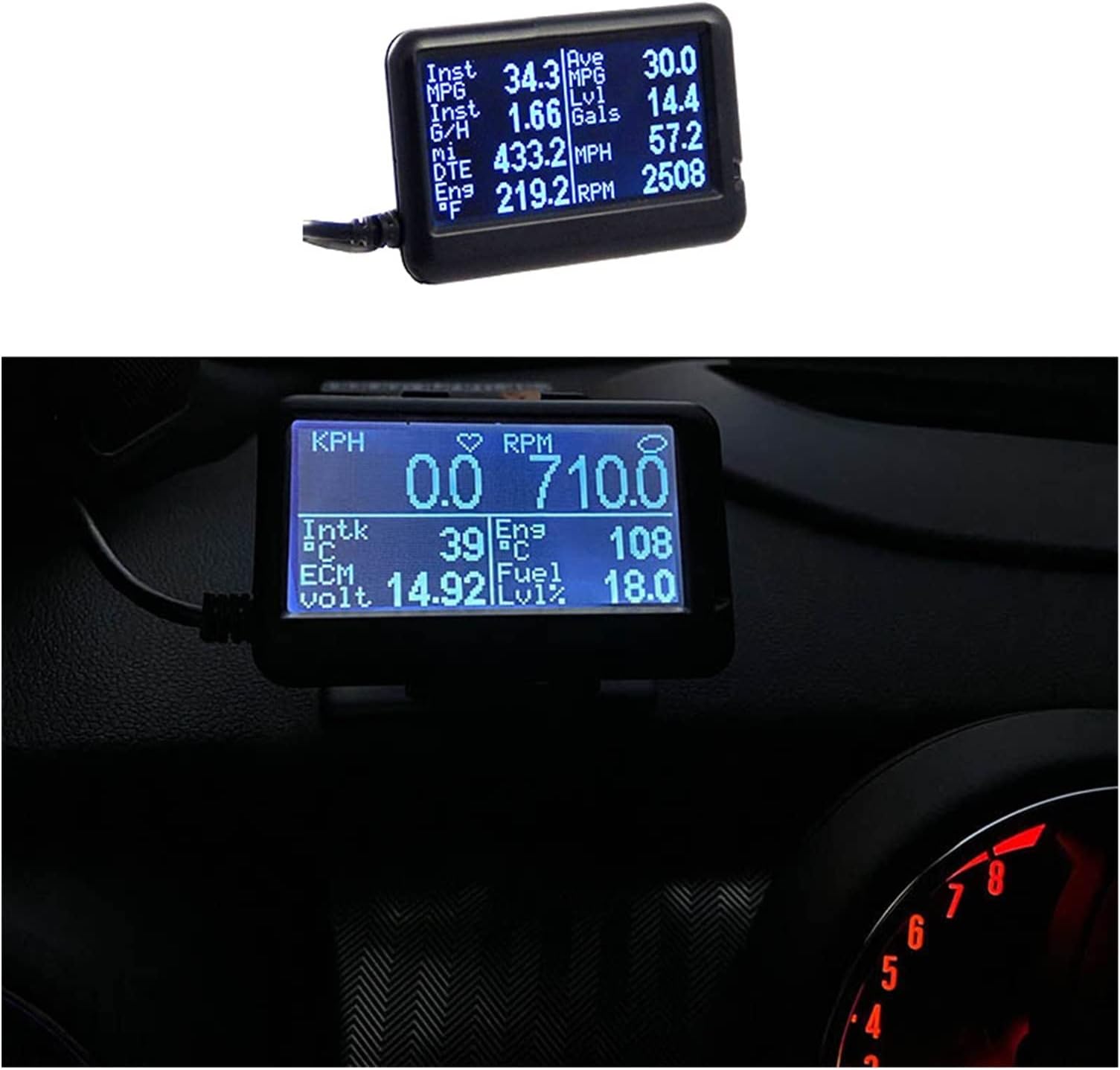 HUANHUAN CAREG Automobile Universal Detector UltraGauge OBD2 OBD Scanner Code Reader Gauges & Mileage Calculator EM plus v1.4c (Color : Full set)