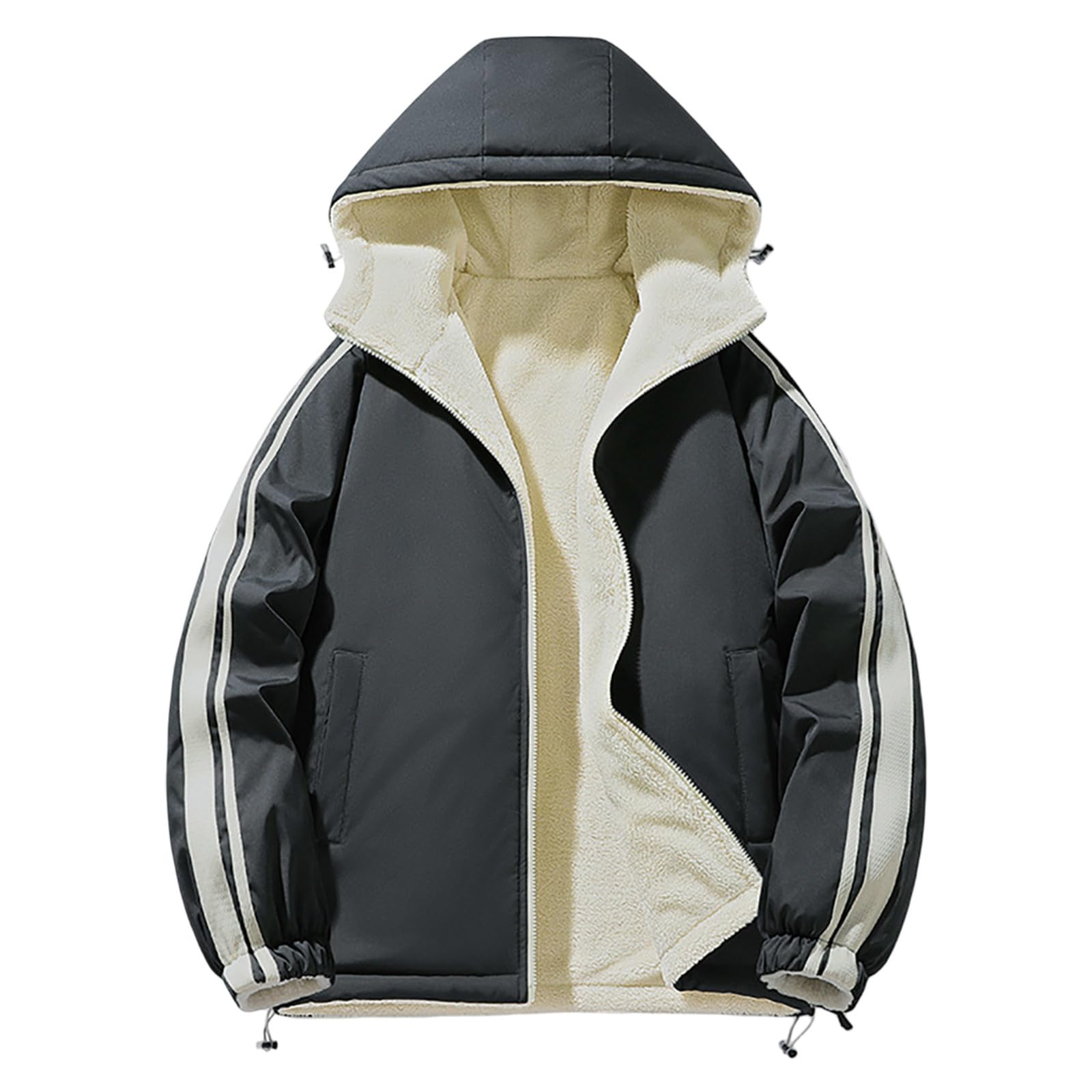 Generisch Giacca invernale da uomo con cappuccio, giacca calda, leggera, trapuntata, comoda giacca con cappuccio, casual, giacca da montagna