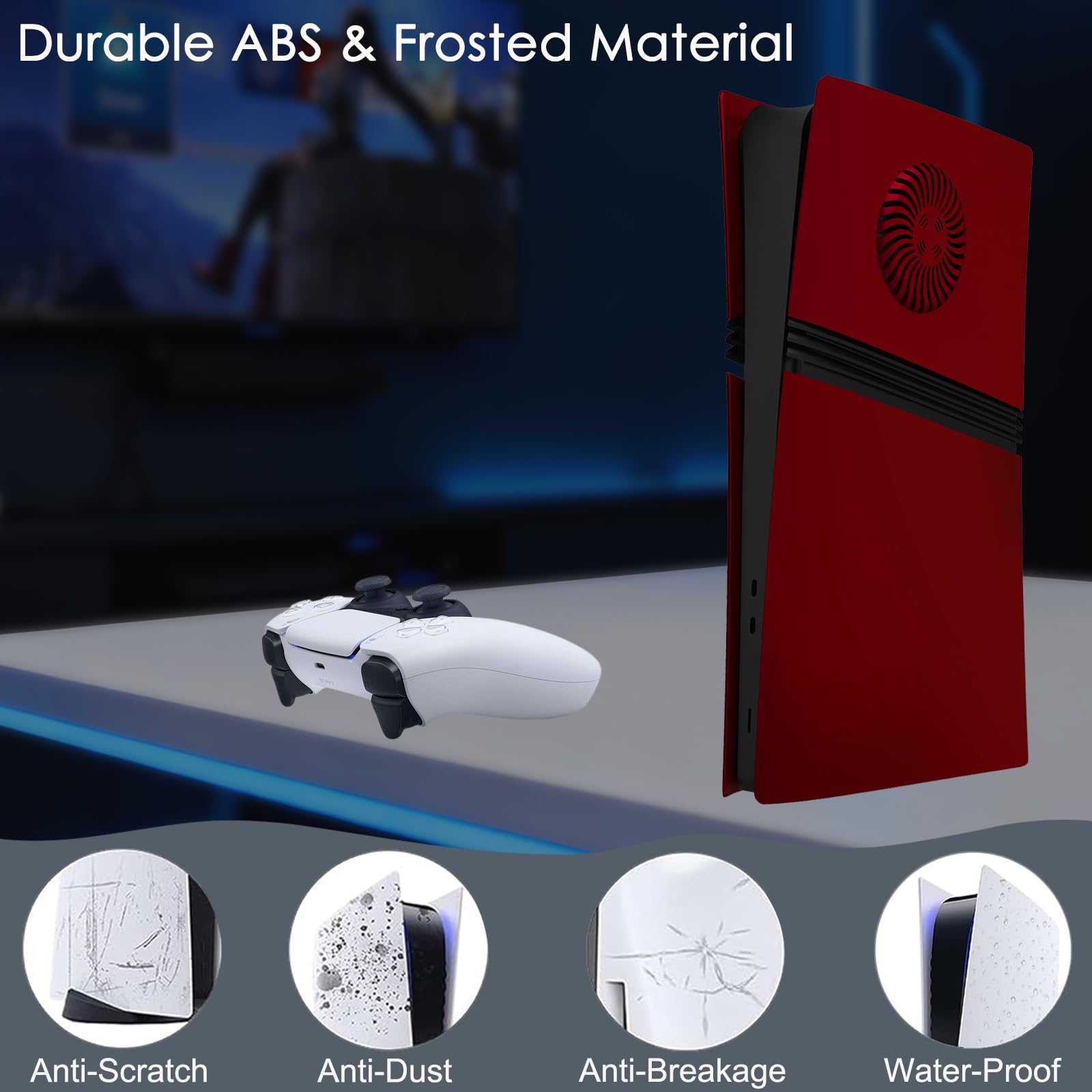 Façades antichocs pour PS5 Pro Digital Edition – Coques de Remplacement avec évents de Refroidissement, Panneaux clipsables Anti-poussière et Anti-Rayures pour Console PlayStation 5 Pro – (Rouge)