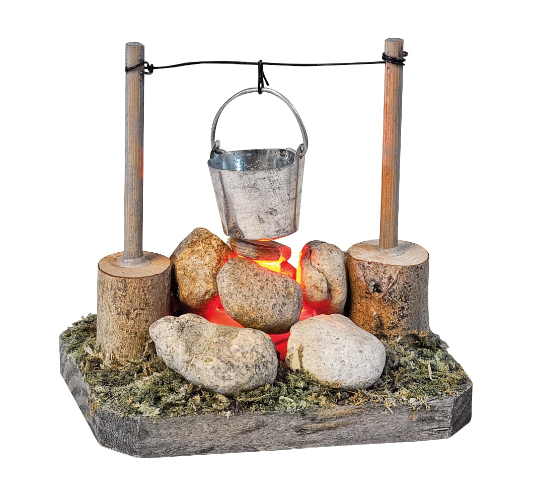 Mini Feu De Camp LED Pour Maison De Poupée – Accessoire Lutin Féérique – Avec Pierres Et Bois