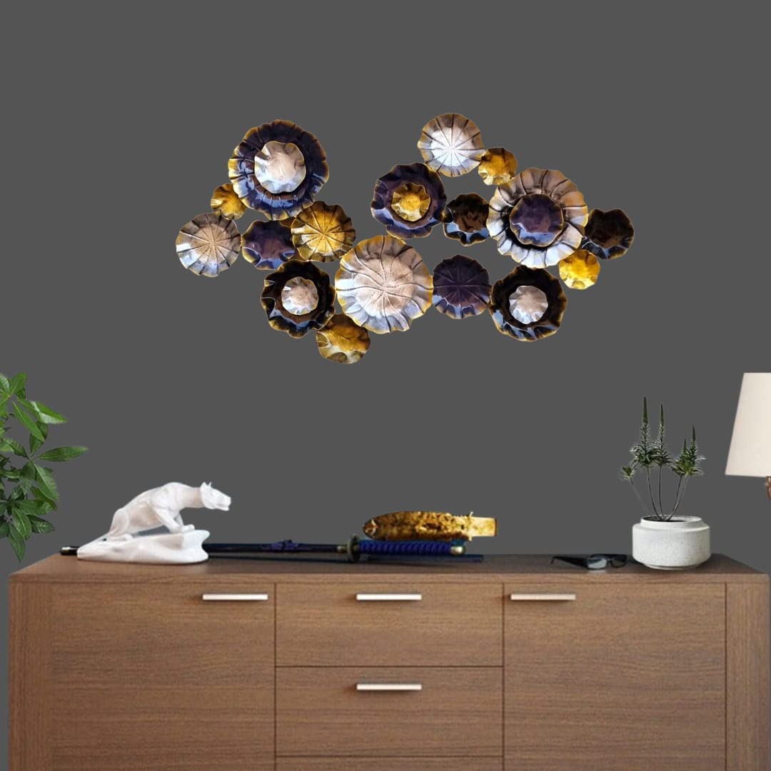 RSN Metal Metal Beautiful Flower Wall Hanging metal Wall Art Sculpture- Decorative Wall-Mount Hanging Sculpture For Home Office Farm House Cottage Size 40x23Inch Multicolor