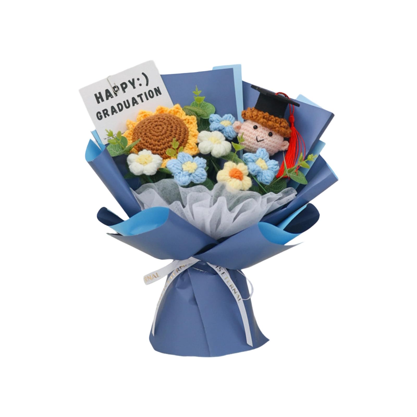 Xjdzineq Hand Knitted Graduation Bouquets Sturdy Yarn Flowers Blossomy Decors for Home Decors and Gifts 25x35cm Permanent Graduation Gift