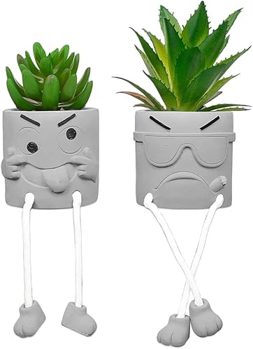 Miniatura 9 de Uguisu 1 maceta de cemento sonriente, maceta pequeña para suculentas, maceta de interior con patas colgantes, maceta divertida para el hogar, sala