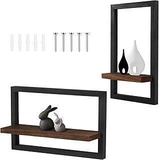 Square Floating Shelves for Wall, Framed Hanging Shelf for Wall Set of 2...