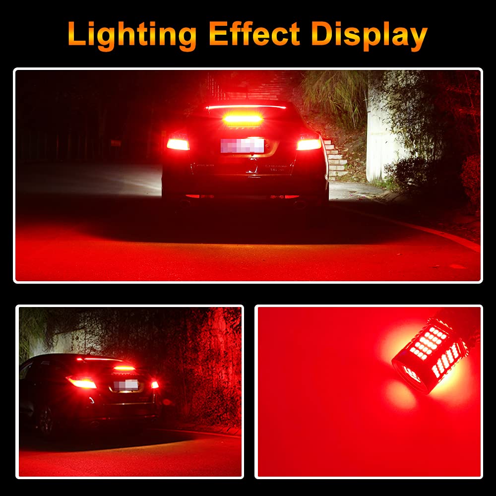 UPXSXT 2Pcs 1156 BA15S P21W Lampadina del freno a LED, 12-24V 3400LM 2016 89 SMD Rosso Lampadina di ricambio impermeabile per Fendinebbia posteriore, luce di posizione posteriore