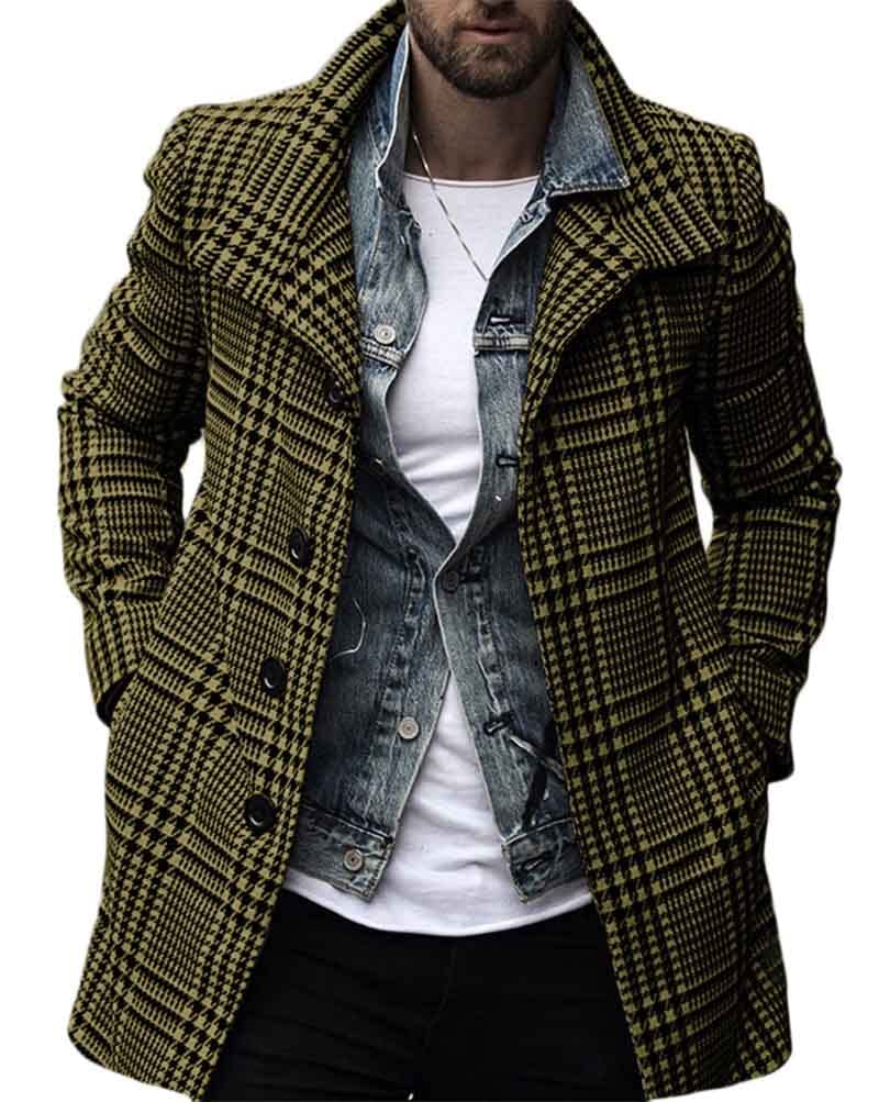 Onsoyours Mantel Herren Slim Fit Lang Wollmantel Business Trenchcoat Plaid Wintermantel Parka Outwear Winter Jacke
