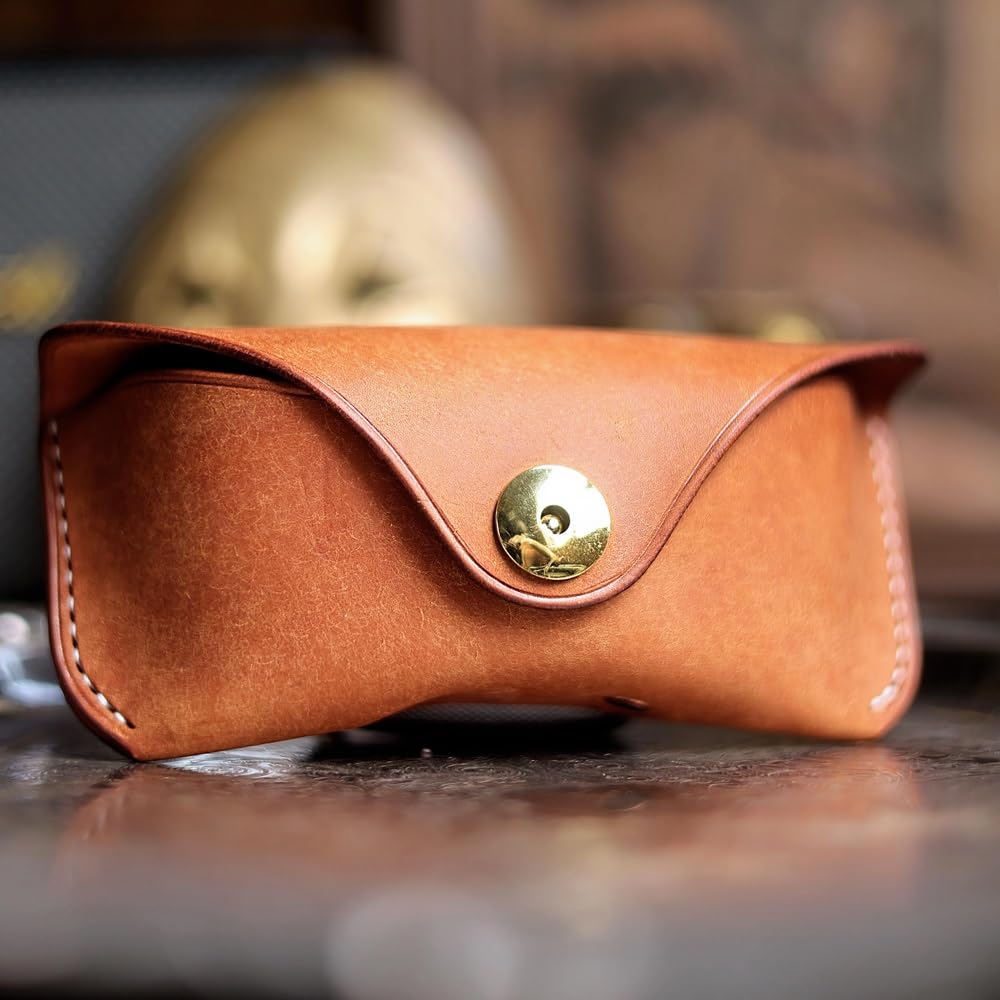 Przenośne skórzane etui na okulary - prawdziwa skóra, chroni, okulary przeciwsłoneczne, etui na okulary, okulary do czytania, uchwyt ochronny (Grey : Orange, Size : S)