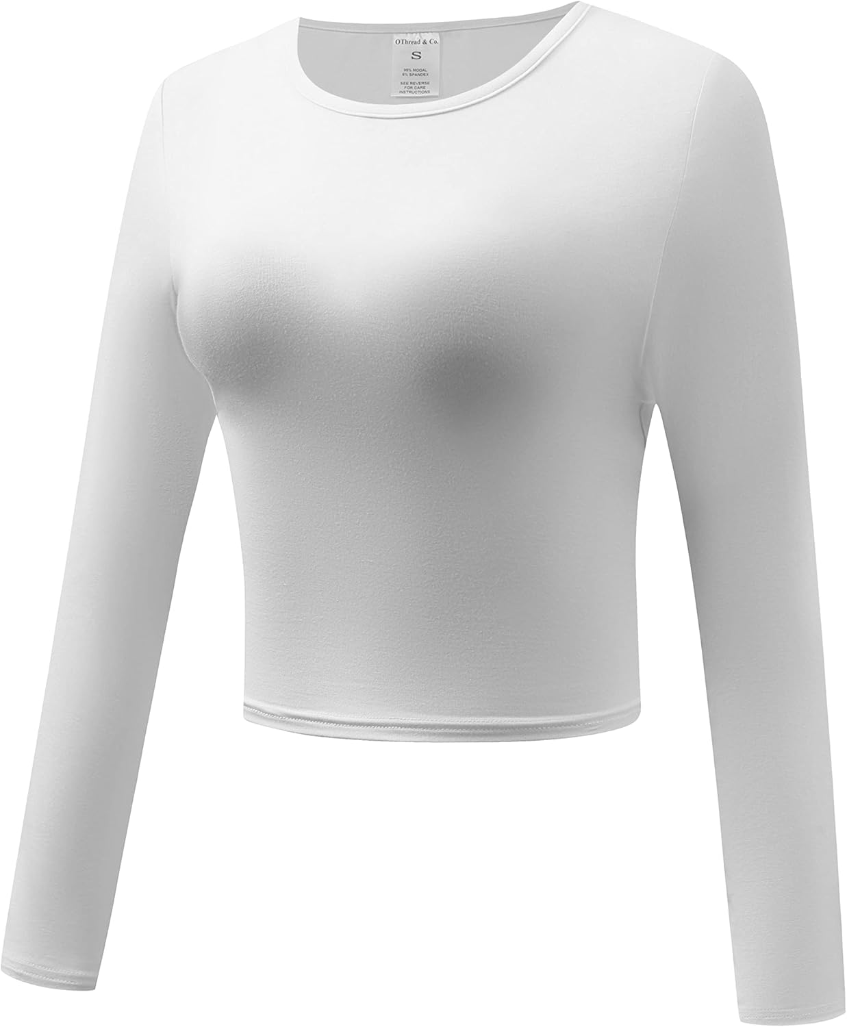 OThread & Co. Women's Long Sleeve Crew Neck Crop Top Basic Comfy Stretch Tee - Image 2