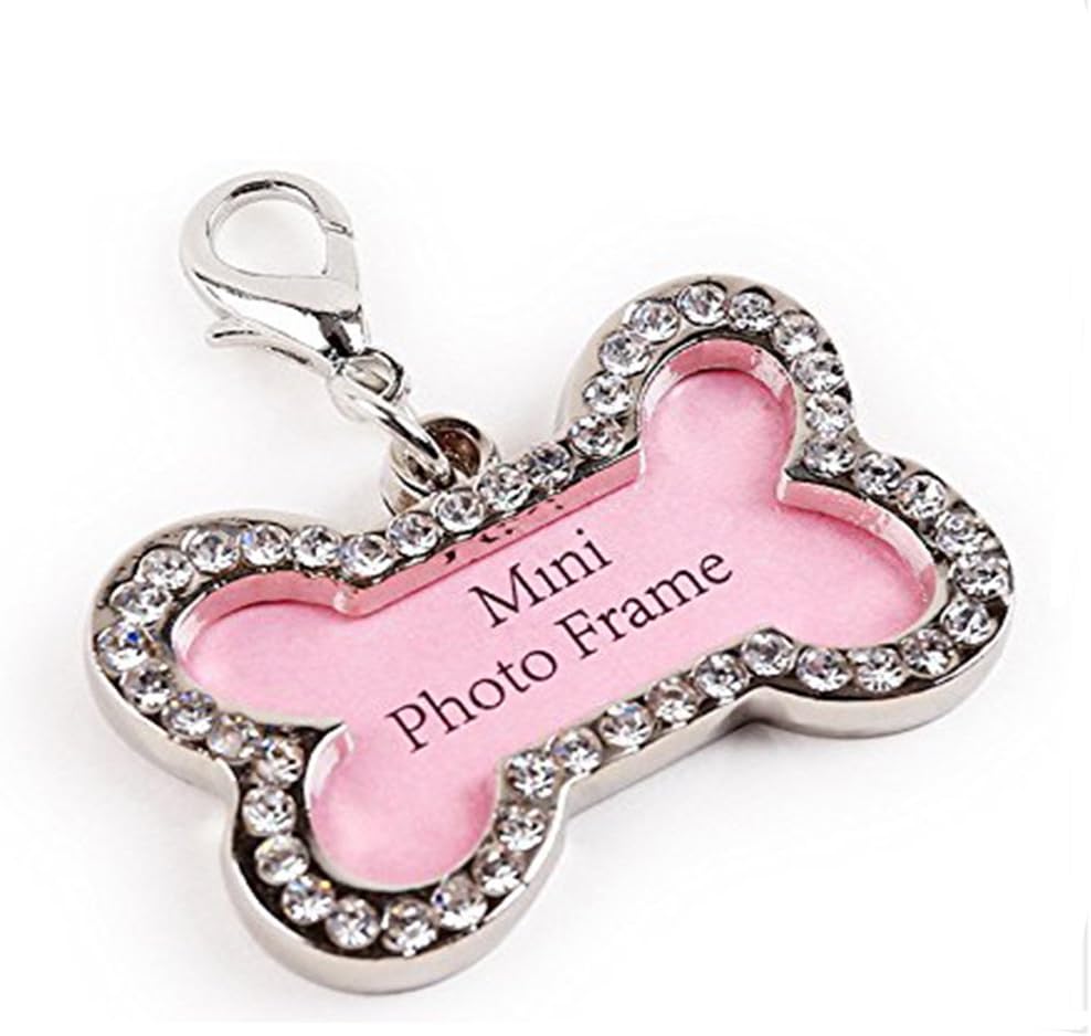 septdaner Pet ID Tags Bone Shaped Jewelry Tag Rhinestone Luxury Bone Shaped Crystal Decorated Anti Lost Dog ID Tags Cat ID Tags Small