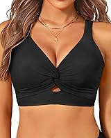 Yonique Women's Supportive Cut Out Twist Bikini Top for Large Bust - Push Up Swimsuit with Removable Pads