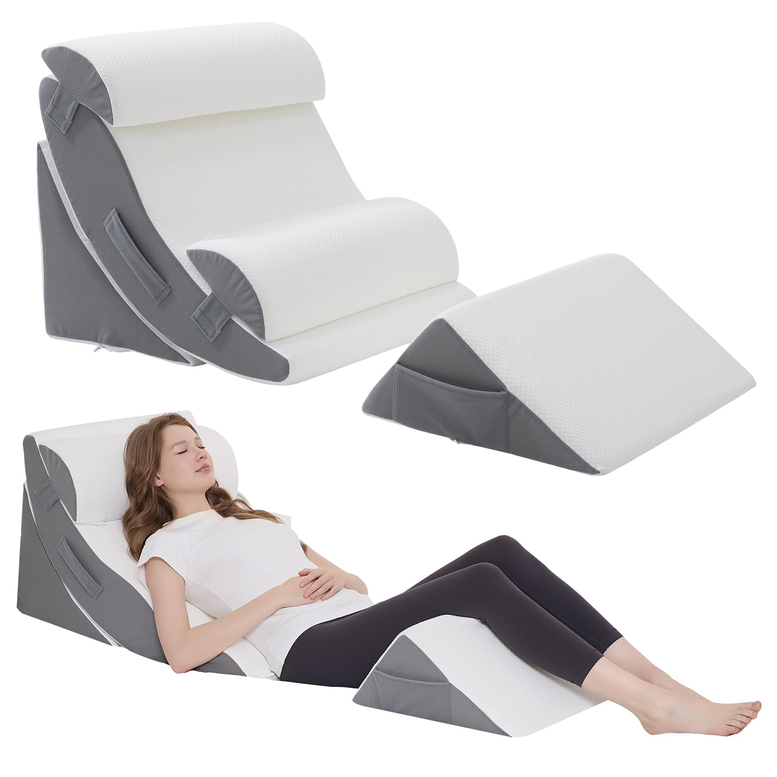 Ziixmile Wedge Pillow Set for After Surgery – 5PCS Orthopedic Bed Wedge Pillow Set for Sleeping, Body, Back and Leg Pain Relief Comfortable &