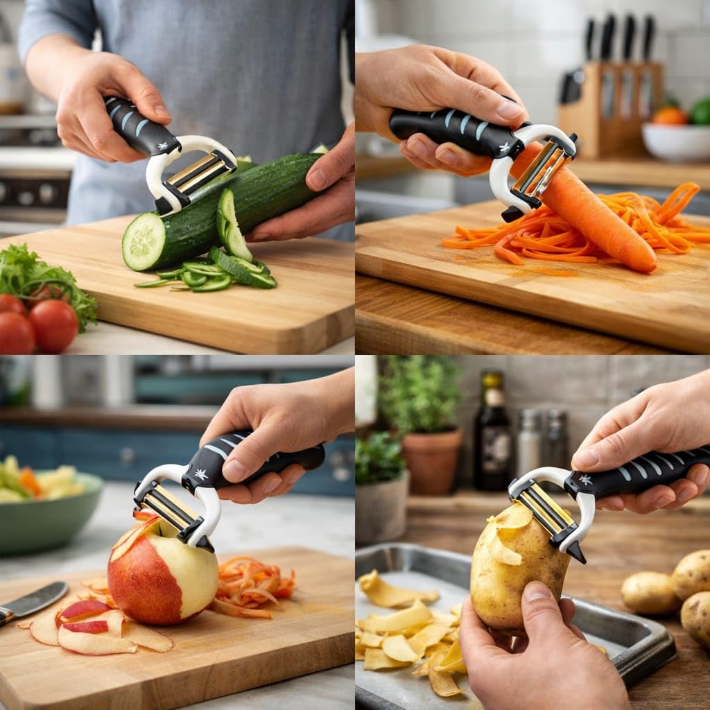 Profesyonel Paslanmaz Çelik Sebze Meyve Soyucu Ergonomik Tutma Saplı Kaymaz Kabuk Soyacağı Patates Havuç Elma Salatalık Kabak İçin Çok Amaçlı Dayanıklı Keskin Mutfak Soyma Aparatı