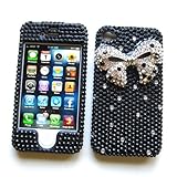 Apple iPhone 4 & 4S Snap-on Protector Hard Case Rhinestone Cover 'Silver Ribbon' Design