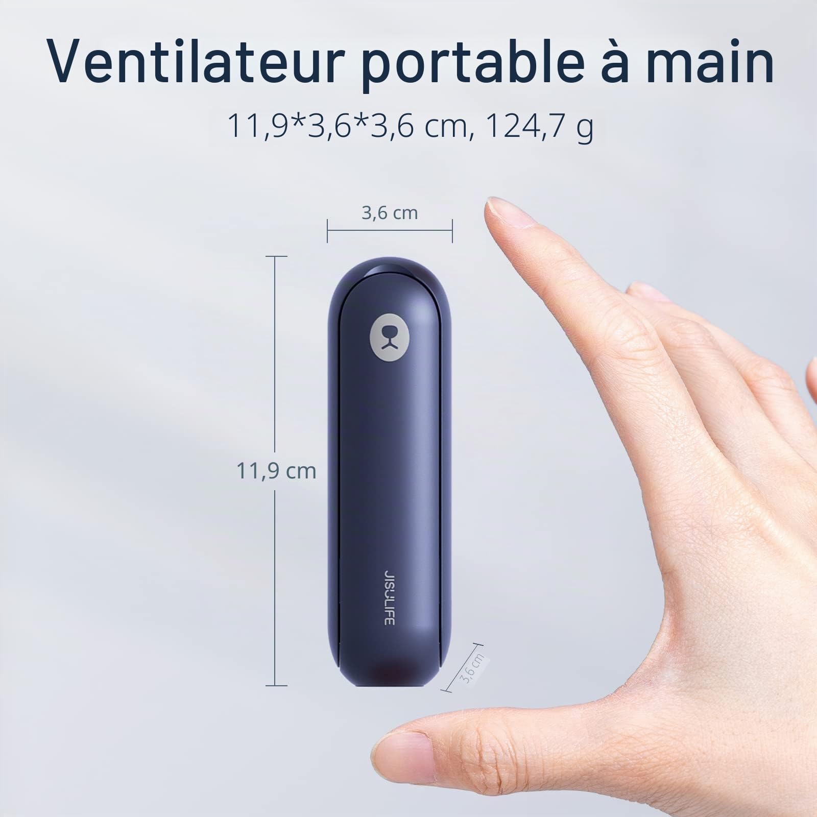 JISULIFE Ventilateur de Poche, Mini Ventilateur à Main Portable, à Piles Rechargeables par USB [14-21 heures], Ventilateur Personnel Pliable et Silencieux Avec Batterie Externe, Lampe de Poche-Bleu