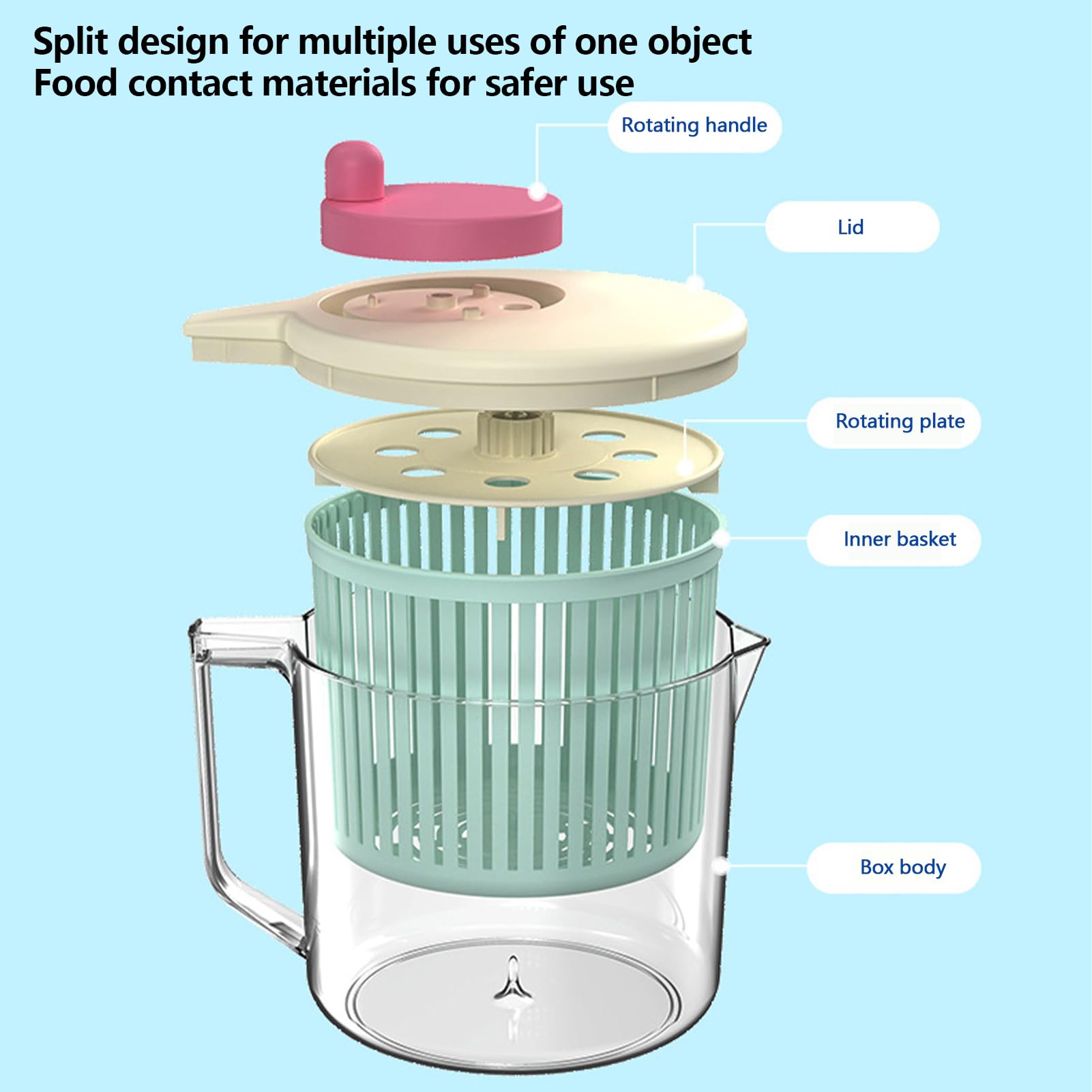 Bocguy Salatschleuder 3 Liter - Kunststoff Salad Spinner Mit Deckel Weiß