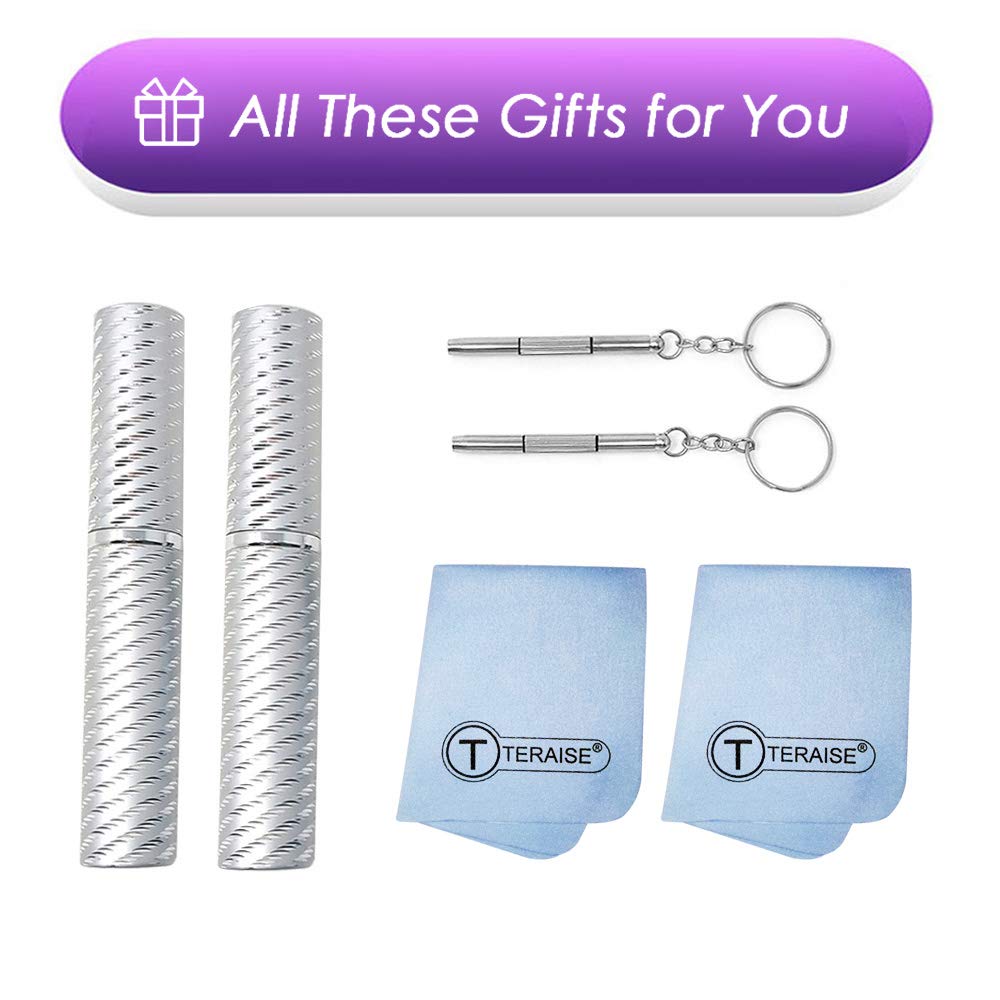 TERAISE Mise à jour des lunettes de lecture légères Lecteurs sans cadre lentille claire pour hommes et femmes avec étui pour tube Clip Pen