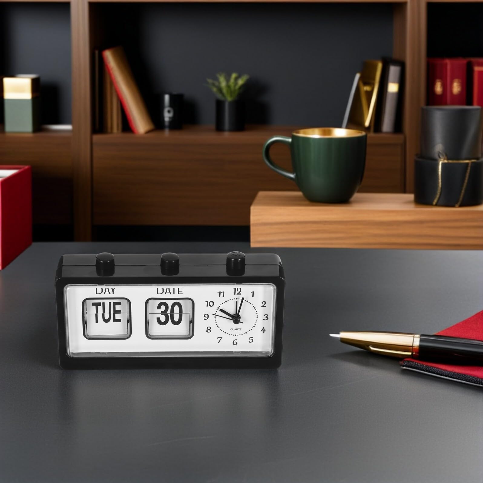 ULTECHNOVO Reloj Manual de Paso de Página para Despertador de Escritorio con Calendario y Visualización de Fecha para Aula de Aprendizaje Montessori sin Incluir Pilas