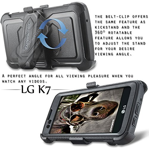 Covrware Aegis Series Case For Lg K7 / Tribute 5 / Escape 3 / Treasure/Phoenix 2, Heavy Duty Dual-Layer Full-Body W/Built-In Screen Protector Rugged Holster Armor Cover Belt Clip Kickstand, Black #TOP4