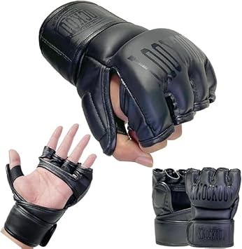 MMA Gloves, Hybrid Open Palm Shooter Fighting MMA Gloves Men Women, Double Wrap Wrist Support, Cage Fighting Combat Sports, Muay Thai, Punching Bag Kickboxing Gloves