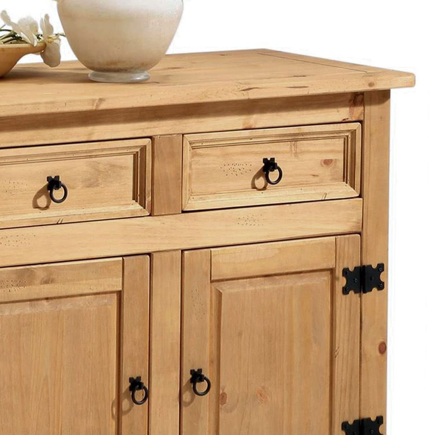 IDIMEX Buffet Salle à Manger Tequila en Bois L 154 cm avec 3 Portes battantes et 3 tiroirs spacieux, Style Mexicain, Meuble de Rangement, Structure Robuste et Finition élégante, Coloris teinté ciré
