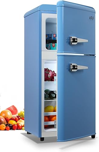 Mini refrigerador compacto, refrigerador pequeño, termostato ajustable de 7 niveles, estantes extraíbles con acero inoxidable, 2 puertas, para