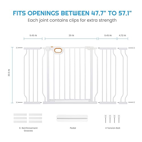 Miniatura 2 de Owlie Puerta de seguridad ajustable para escaleras, 29-57 pulgadas de ancho, 30.5 pulgadas de alto, sin taladrar, montaje a presión, color blanco