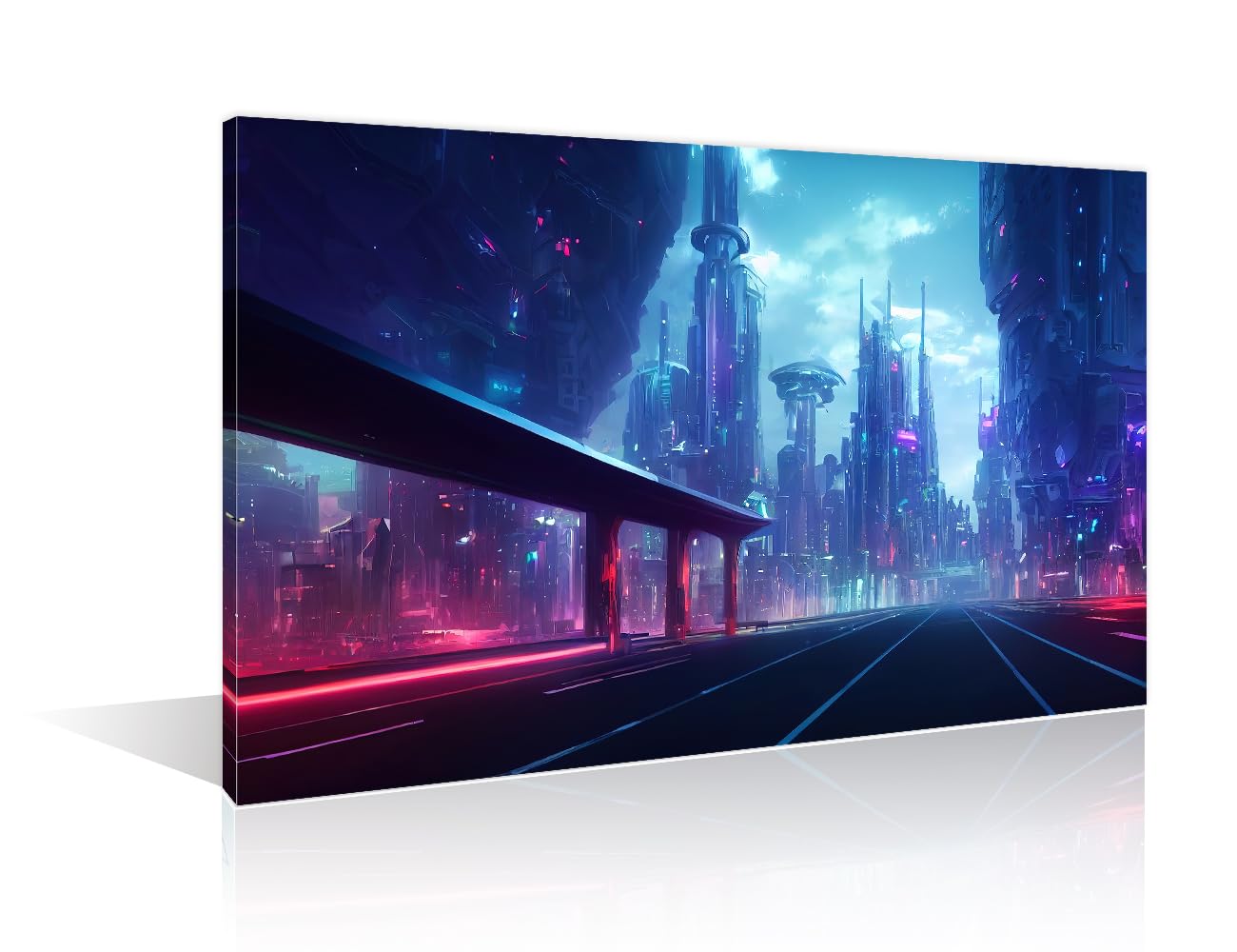 TISHIRON Cyberpunk Style Artwork Wall Art Cyberpunk Neon City Night Pictures Canvas Art Prints 1-panels Futuristic Cyberpunk City Wall Artwork Modern Home Decor Framed Ready to Hang