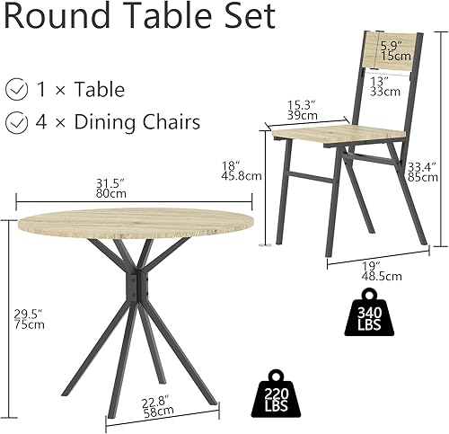 Miniatura 7 de Loomie Juego de mesa de comedor redonda para 4, mesa de cocina redonda pequeña de 31.5 pulgadas con 4 sillas, juego de mesa de comedor de 5 piezas