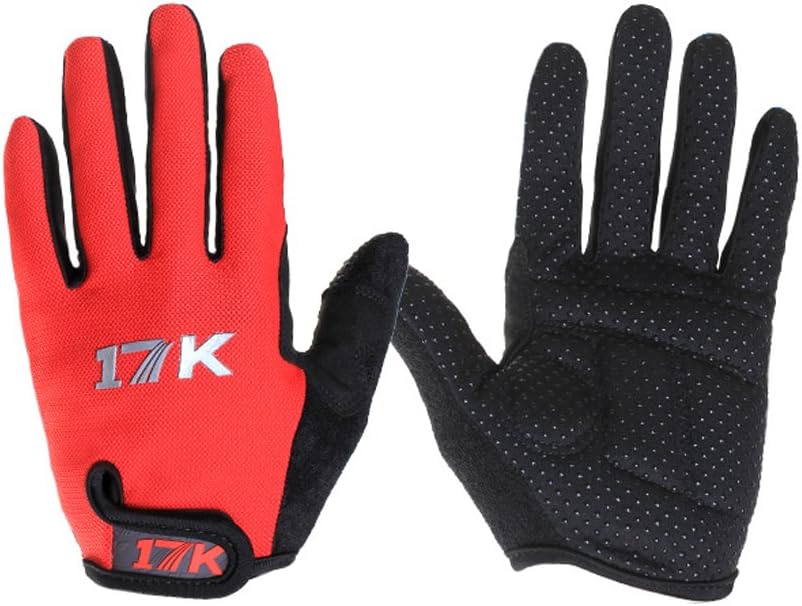 17K Full Finger Cycling Glove MTB Road Bicycle Long Gloves for Men & Women Red Large