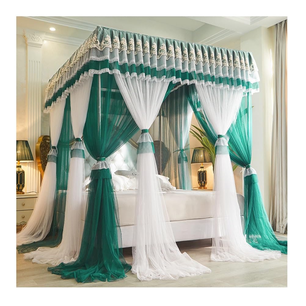GJMSSMY Bedroom double bed canopy mosquito net, European style palace princess bedroom Romantic decorative bed curtains, easy to install (Color : Green-1, Size : 180X200cm/71X79in)