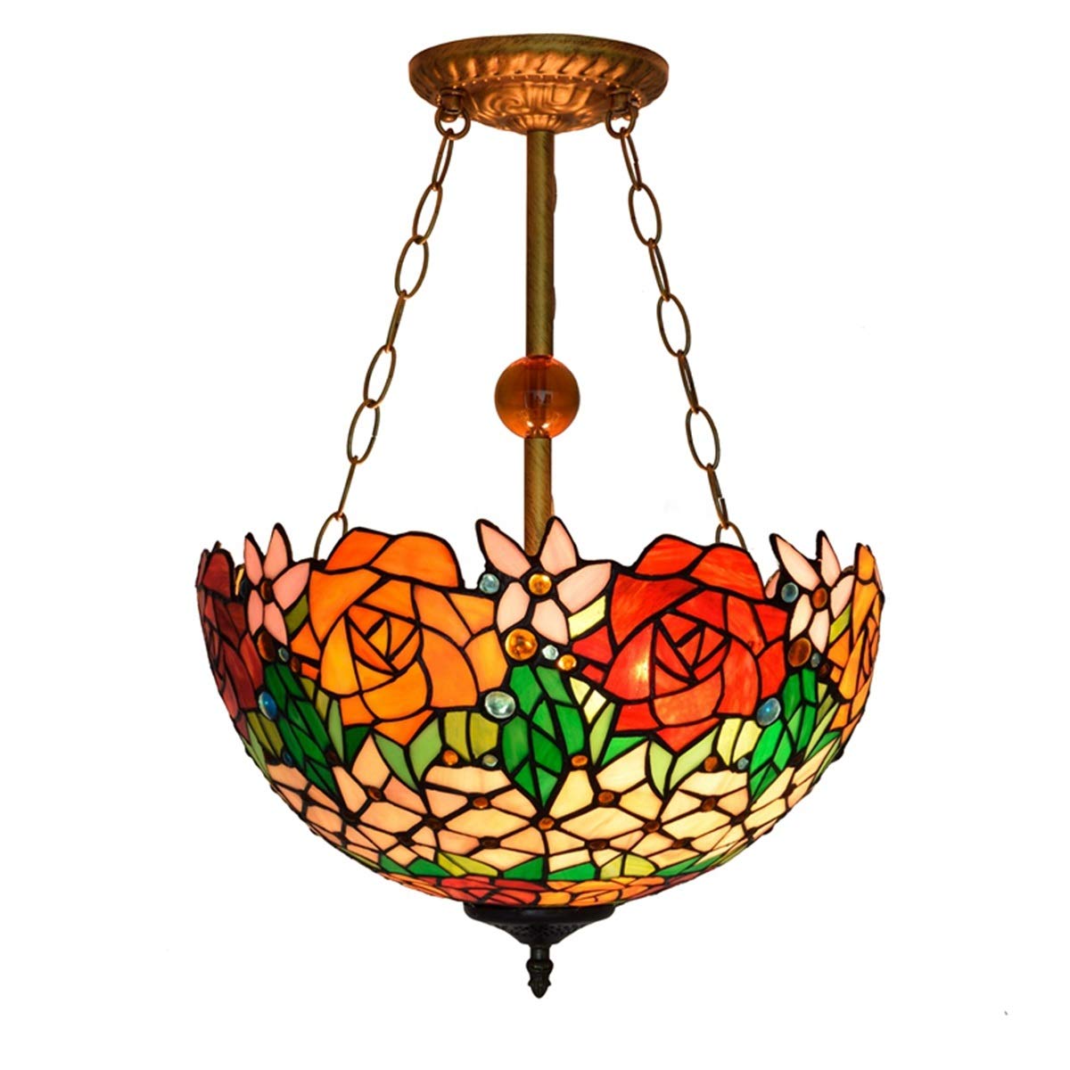 HPTHLY Ceiling Stained Glass Chandelier 16" Tiffany Gorgeous Rose Pendant Light Glass Hanging Pendent Lamp Dining Bar Art Indoor Pendant Lamp