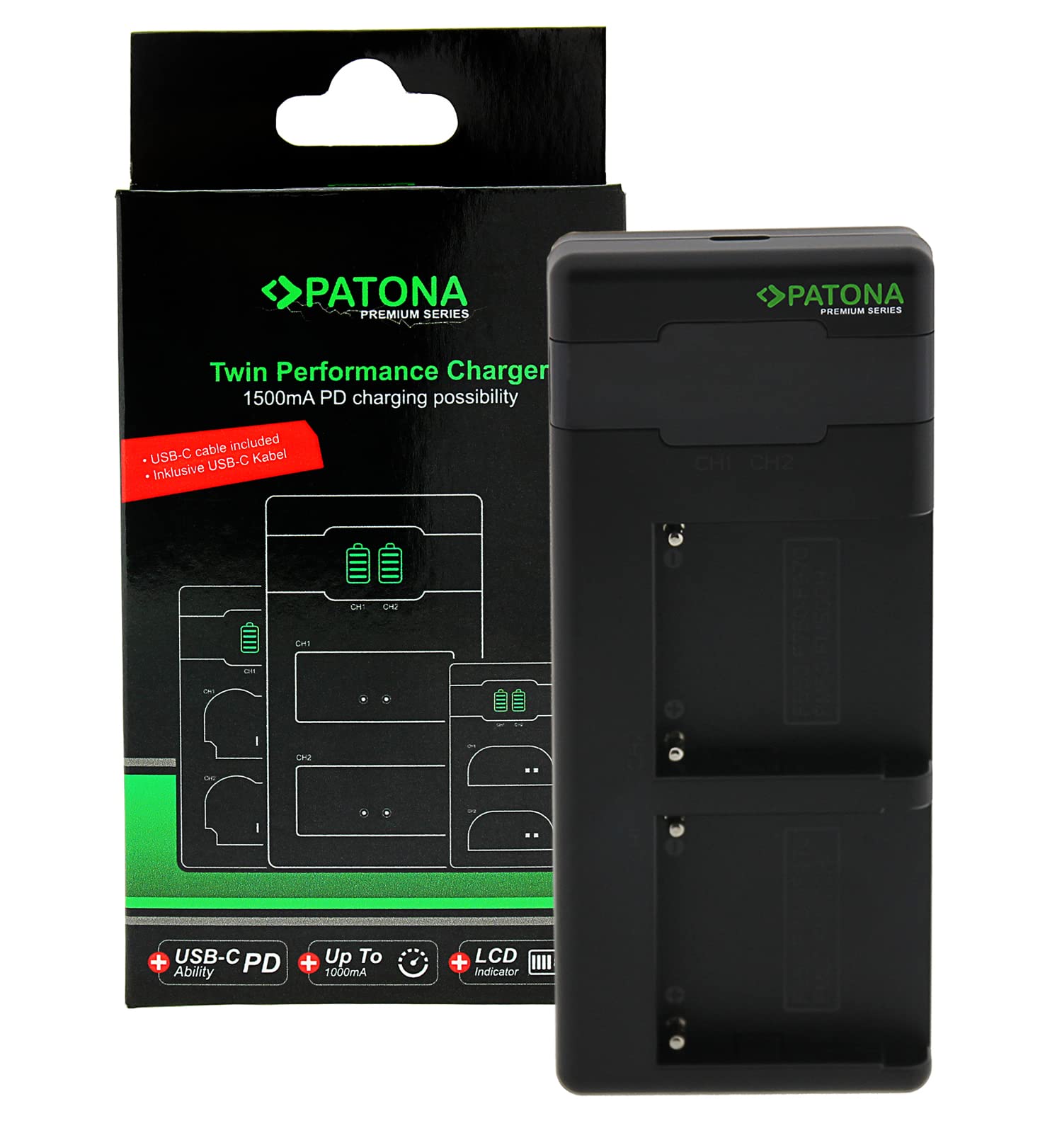PATONA Premium Twin Performance PD Caricabatterie compatibile con Sony F550 F750 F970 FM50 FM500H batteria, Caricatore doppio con USB-C e supporto QC/PD, ricarica rapida con alimentatore 20W+