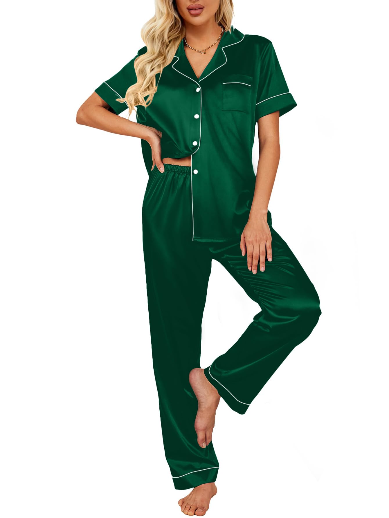 iffei womens pajama sets 2 piece silk pajamas for women matching christmas pjs with pockets