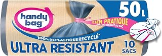 Handy Bag Sacs poubelle à liens pratique Ultra Résistant & Fond anti-fuite, 100% plastique recyclé, 1 rouleau de 10 sacs p...