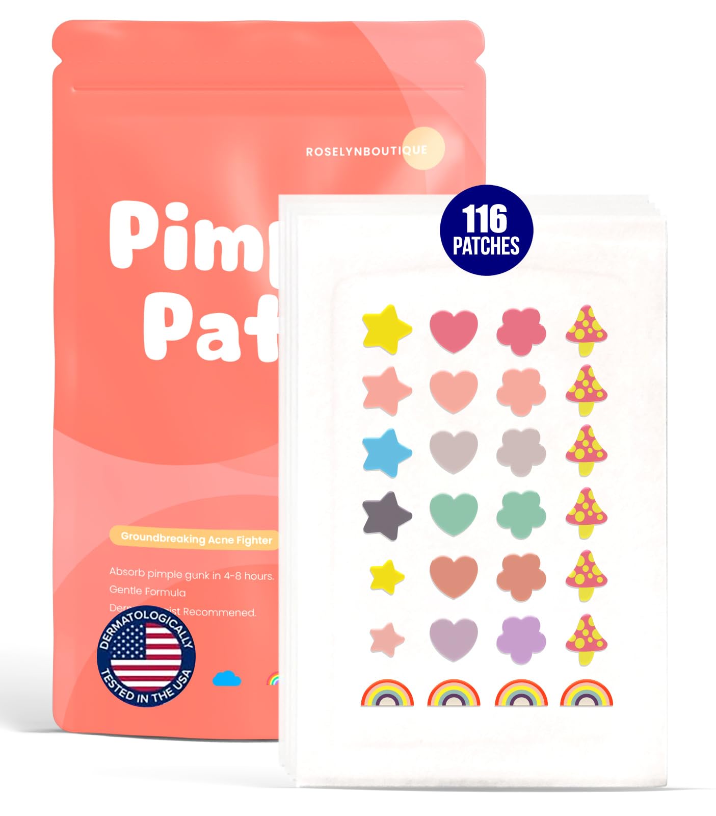 ROSELYNBOUTIQUE Pimple Patches for Face - Pack of 116 Colorful Dots Hydrocolloid Pore Spot Patches