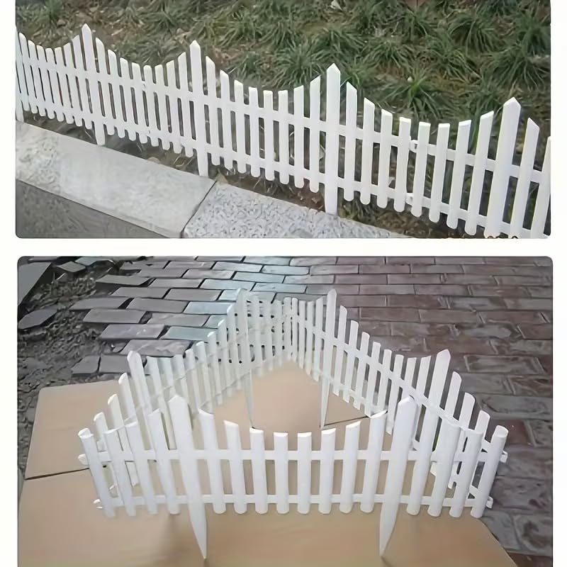 Image of Wonderland 4Pcs Outdoor Garden Fence Border| 1.7 feet Garden Edging Fence | 6.9 feet Coverage Plastic Garden Picket Fence Panel| Decorative Fencing for Pathway, Yard, Lawn|Picket Fence with Spikes