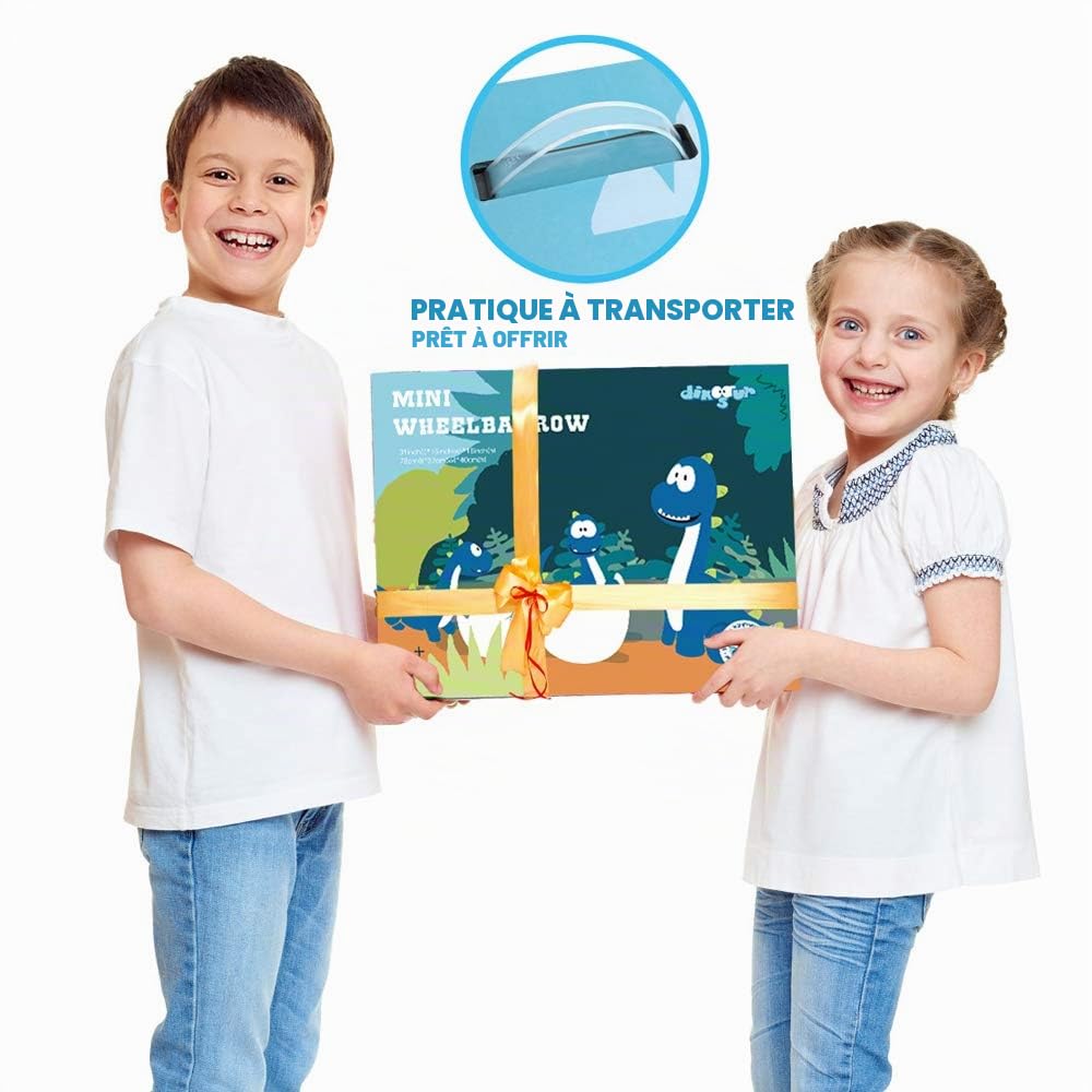 Colwelt Brouette en métal 5 pièces pour enfants avec pelle, râteau, fourchette et gants pour enfants (bleu)