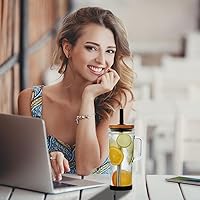 Vista 5 de ALINK Vasos de vidrio con tapas y pajitas, vaso de 24 onzas con asa, funda de silicona, puntas, cepillo, tazas de café helado reutilizables