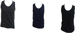 3 Canotte Uomo Spalla Larga 100% Cotone Pettinato colorato (Nero,Grigio,Blu) Art.NC31