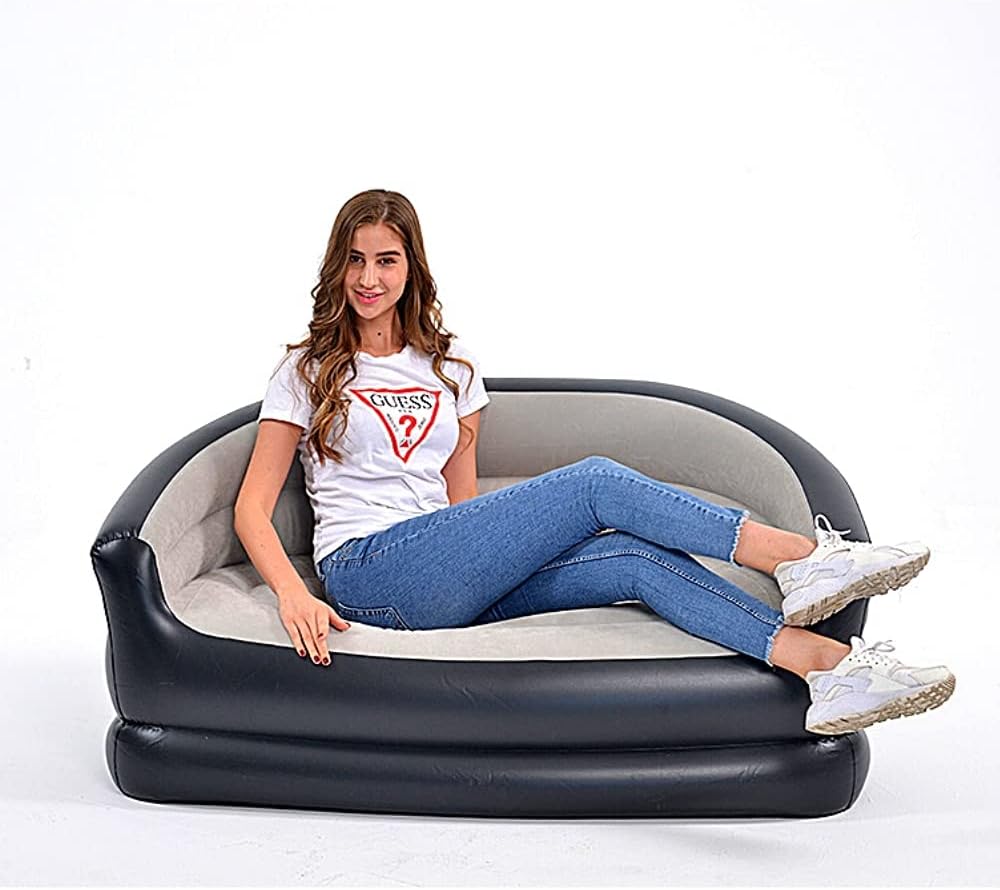 Yosogo Folding Portable Inflatable Double Sofa, Lazy Flocking Two-Seater Lounge Chair with Electric Air Pump - Great for Pop Up Indoor Living Room and Outdoor