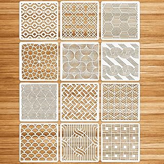 OOTSR 12Pcs Stencil for Crafts Reusable, 15x15cm Plastic Painting Drawing Stencils DIY Stencils Template for Painting on Wood Floor Furniture Wall Art