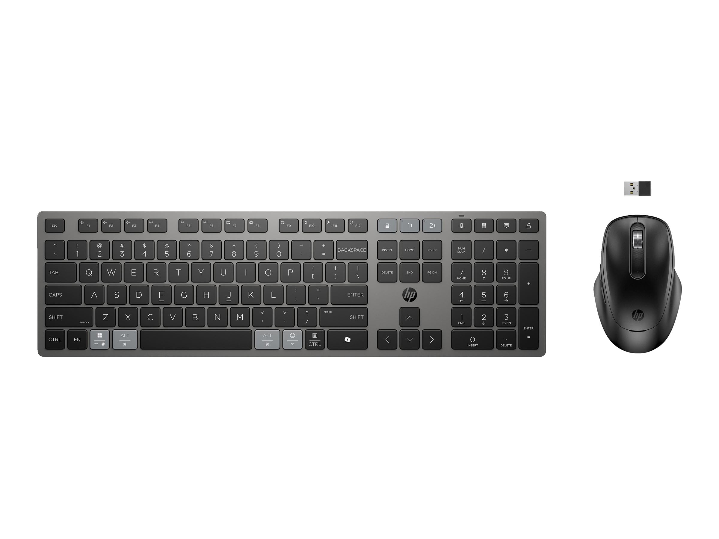HP 725 - Tastatur-und-Maus-Set - multifunktional, wiederaufladbar, betrieben mit Superkondensator - Full Size - kabellos - Bluetooth, 2.4 GHz - Deutsch - Nachtfall Schwarz - Smart Buy